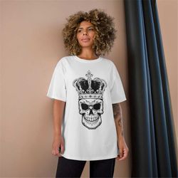 Skull King Unisex Tshirt for Halloween Vintage Skull Prince Print Cotton Shirt with Skeleton Head Horror Party Scary Gif