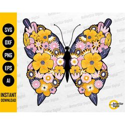 Butterfly Flowers SVG | Floral Wings SVG | Spring Shirt Graphic Decor | Cricut Silhouette Cutting File Clipart Vector Di
