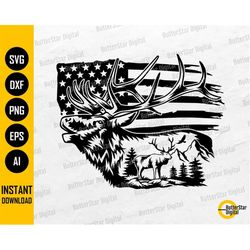 USA Flag Elk Deer SVG | Hunting T-Shirt Logo Decal Sticker Graphics | Cricut Cut File Silhouette Cameo Clipart Vector Di