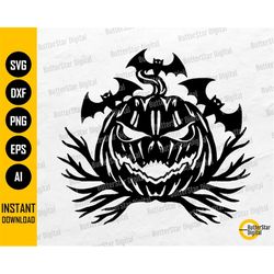 Horror Pumpkin SVG | Bats SVG | Halloween T-Shirt Wall Art Vinyl Decal Decor | Cutting File Printable Clipart Vector Dig