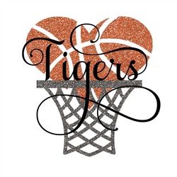 tigers basketball heart hoop glitter and no glitter svg/png