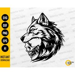 Skull With Wolf Head SVG | Hunter SVG | Hunting T-Shirt Decal Graphics | Cricut Cut File CNC Printable Clipart Vector Di
