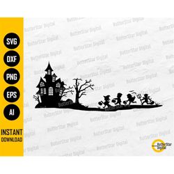 Trick Or Treaters SVG | Halloween Scene SVG | Spooky Wall Art Decal Sticker Decoration | Cutting Files Clipart Vector Di