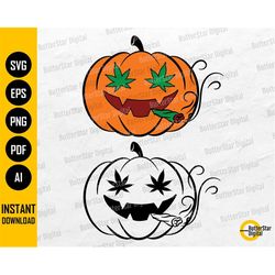 Smoking Pumpkin SVG | Jack O'Lantern Smoke Weed Joint | Cricut Cut File Silhouette Printable Clipart Vector Digital Down