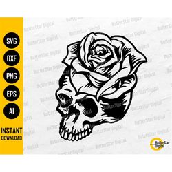 Rose Skull SVG | Gothic Flower T-Shirt Tattoo Stencil Graphics Decals | Cricut Cutting File Printable Clip Art Vector Di