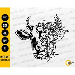 Floral Cow SVG | Animal With Flowers SVG | Farm T-Shirt Decor Decal Sticker | Cricut Cut File Cuttable Clipart Vector Di