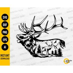 Elk Deer SVG | Hunting SVG | Animal T-Shirt Decals Stickers Graphical | Cricut Cutting Files Clip Art Vector Digital Dow