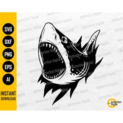 Shark In The Wall SVG | Great White Shark SVG | Fish Decals Wall Art | Cricut Cutting Files Silhouette Clipart Vector Di