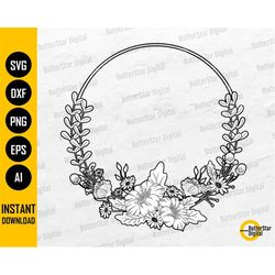 Round Floral Wreath SVG | Flower Frame SVG | Decor Decoration Wall Art Decal | Cricut Silhouette | Printable Clipart Dig