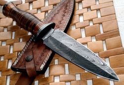 handmade Damascus steel dagger knife with leather handle gift for him groomsmen gift anniversary wedding gift