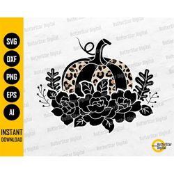 Floral Leopard Pumpkin SVG | Autumn SVG | Fall Harvest Shirt Design Graphics | Cutting File Printables Clipart Vector Di