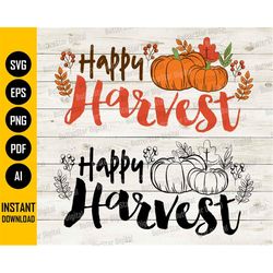Happy Harvest SVG | Pumpkin Harvest Festival | Autumn Wood Sign | Fall Y'all Wall Decor | Clipart Vector | Digital Downl