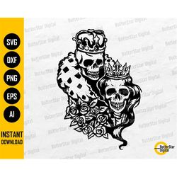 Skull King & Queen SVG | Dead Skeleton Love SVG | Gothic Decal T-Shirt Graphics | Cut Files Printable Clip Art Vector Di