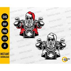 Biker Santa SVG | Cute Funny Christmas SVG | Cool Santa Claus Riding Motorcycle | Cricut Silhouette Printable Clipart Di