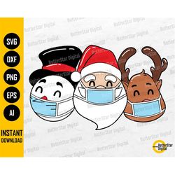 Christmas Face Mask SVG | Santa Claus Snowman Reindeer Wear Facemask | Cricut Silhouette | Printable Clipart Vector | Di