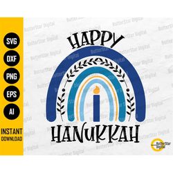 Happy Hanukkah Rainbow SVG | Cute Chanukah SVG | Light Menorah Candle Lit | Cricut Cut Files Printable Clipart Vector Di