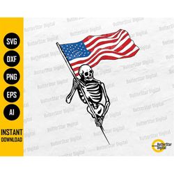 Skeleton With USA Flag SVG | America SVG | Patriotic T-Shirt Graphics Decal | Cutting Files Printables Clipart Vector Di
