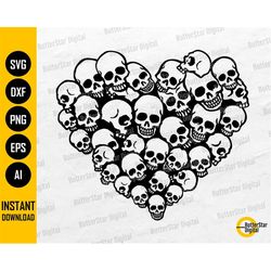 Skulls Heart SVG | Love SVG | Gothic T-Shirt Decal Tattoo Graphics Design | Cricut Silhouette Cuttable Clipart Vector Di