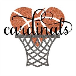 Cardinals Basketball Heart Hoop With and Without Glitter SVG/PNG