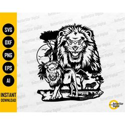 Safari Lion SVG | African Savana SVG | Wild Animal T-Shirt Decal Sticker | Cricut Cut Files Silhouette Clipart Vector Di