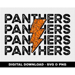 Panthers Svg, Distressed Svg, Basketball Svg, Digital Downloads, Basketball Lightning Bolt Svg, Stacked Svg, Game Day Sv