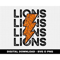 Lions Svg, Distressed Svg, Basketball Svg, Digital Downloads, Basketball Lightning Bolt Svg, Stacked Svg, Game Day Svg,