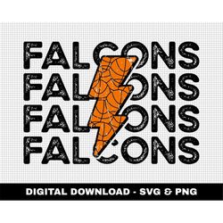 Falcons Svg, Distressed Svg, Basketball Svg, Digital Downloads, Basketball Lightning Bolt Svg, Stacked Svg, Game Day Svg