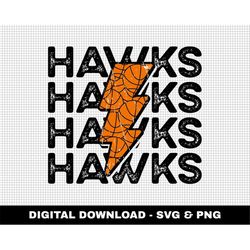 Hawks Svg, Distressed Svg, Basketball Svg, Digital Downloads, Basketball Lightning Bolt Svg, Stacked Svg, Game Day Svg,