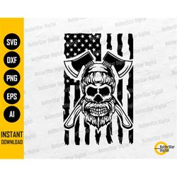 USA Flag Lumberjack Skull SVG | American Woodsman Svg | US Logging Svg | Cricut Cutting File Printable Clipart Vector Di