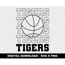 Tigers Svg, Basketball Svg, Basketball Mascot Svg, Stacked Svg, Cricut, Game Day Svg, Digital Download, Outline Fonts Sv