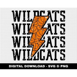 Wildcats Svg, Basketball Svg, Basketball Lightning Bolt Svg, Stacked Svg, Game Day Svg, Digital Downloads, Distressed Sv