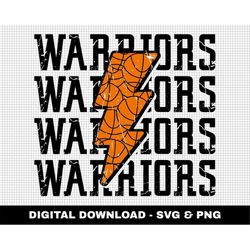 Warriors Svg, Basketball Svg, Basketball Lightning Bolt Svg, Stacked Svg, Game Day Svg, Digital Downloads, Distressed Sv