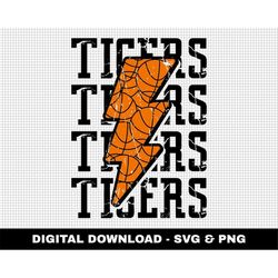 Tigers Svg, Basketball Svg, Basketball Lightning Bolt Svg, Stacked Svg, Game Day Svg, Digital Downloads, Distressed Svg,