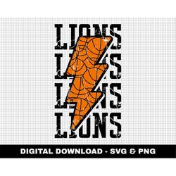 Lions Svg, Basketball Svg, Basketball Lightning Bolt Svg, Stacked Svg, Game Day Svg, Digital Downloads, Distressed Svg,