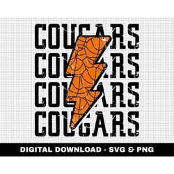 Cougars Svg, Basketball Svg, Basketball Lightning Bolt Svg, Stacked Svg, Game Day Svg, Digital Downloads, Distressed Svg
