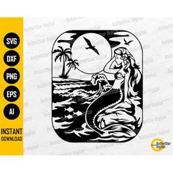 Mermaid Scene SVG | Mermaid T-Shirt Clipart Stencil Decal | Cricut Cutting Files Silhouette Printable Clip Art Vector Di