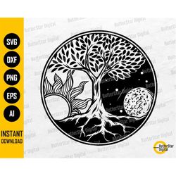 Tree Of Life With Sun And Moon SVG | Celtic Tree With Roots | Cricut Silhouette Cutting File Printable Clipart Vector Di
