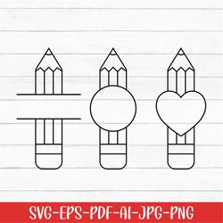Pencil Monogram Svg, Heart Svg, Back to School Svg, Pencil Svg, Digital Downloads, Teacher Svg, School Svg, Monogram Svg