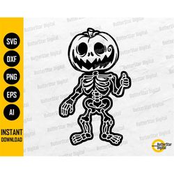 Pumpkin Head Skeleton SVG | Thumbs Up SVG | Cute Halloween Decal T-Shirt Vinyl | Cricut Cutting Files Clip Art Vector Di