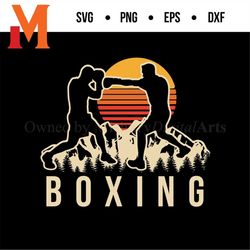 retro sunset mountain boxing svg - boxing clipart, sports svg, fighting svg for boxers
