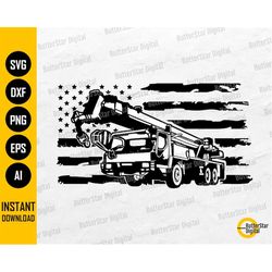 US Crane Truck SVG | USA Flag Construction Svg | Heavy Equipment T-Shirt Tee | Cutting File Printables Clipart Vector Di