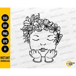 Floral Baby Girl SVG | Flower Child SVG | Cute Pretty Infant With Flower Crown SVG | Cricut Cut Files Clip Art Vector Di