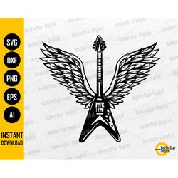 Guitar Angel Wings SVG | Rock And Roll SVG | Music SVG | Heavy Metal Rocker Play | Cut File Printable Clip Art Vector Di