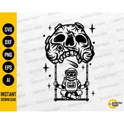 Astronaut Swinging On Skull Planet SVG | Celestial Decal T-Shirt Sticker | Cricut Cut Files Printable Clip Art Vector Di