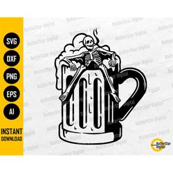Smoking Skeleton On Beer Mug SVG | Party Alcoholic Drink Bar Pub Cigar Drunk Alcohol | Cutting Files Clip Art Vector Dig