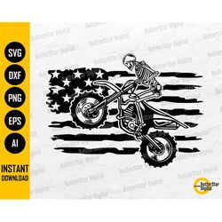 US Dirt Bike Riding Skeleton SVG | American Motocross Biker Svg | USA Off Road T-Shirt Decal | Cricut Clip Art Vector Di