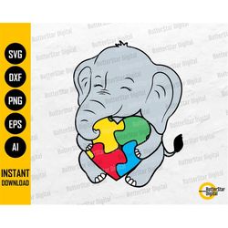 Autism Elephant Hugging Heart SVG | Autism SVG | Hug Puzzle Heart SVG | Cricut Cutting File Printable Clipart Vector Dig