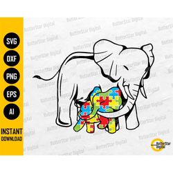 Autism Mama Elephant SVG | Autism Awareness SVG | Ausome Mom SVG | Cricut Cutting File Cameo Printable Clipart Vector Di
