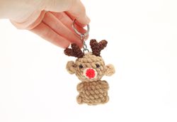 Christmas deer keychain Red nose reindeer Christmas keychain gift