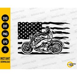 USA Flag Motorcycle Rider SVG | American Biker SVG | Big Bike T-Shirt Decal | Cricut Silhouette Cameo Clip Art Vector Di